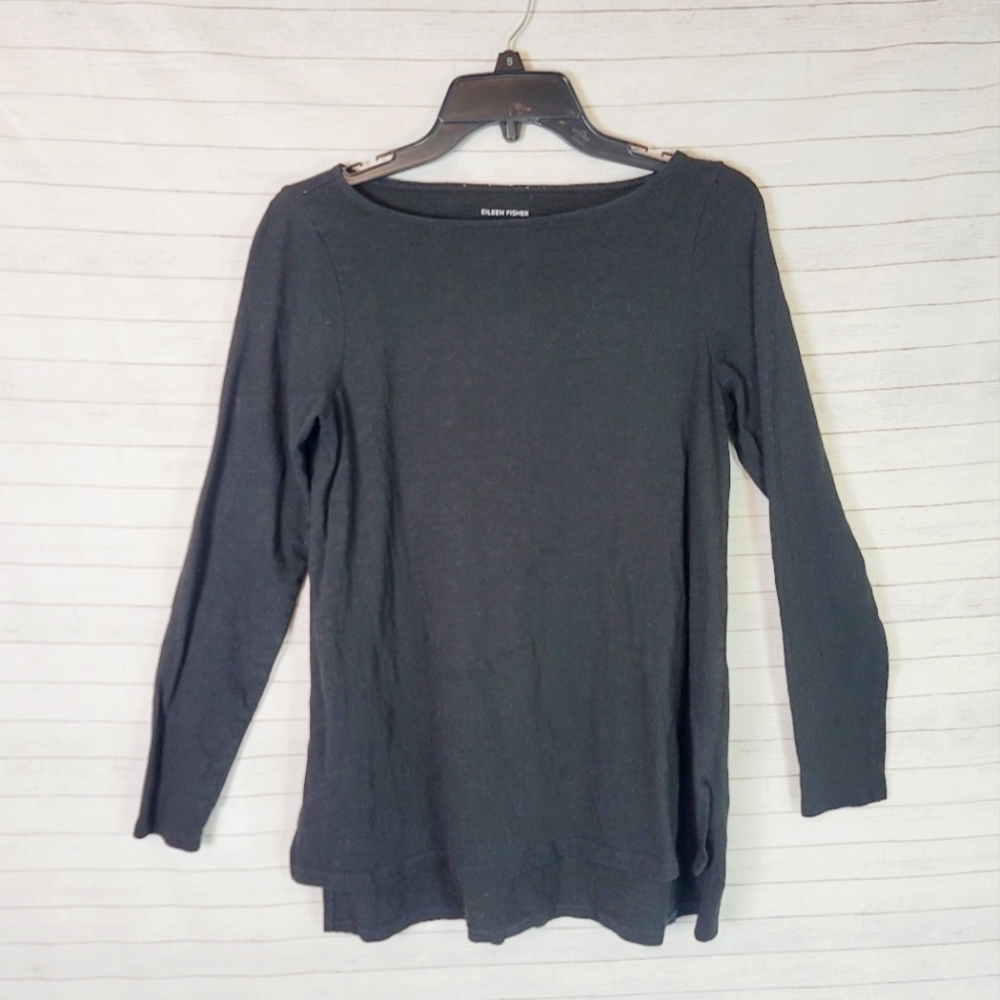 EILEEN FISHER BLACK LONG SLEEVE ORGANIC COTTON TSHIRT, SZ XS